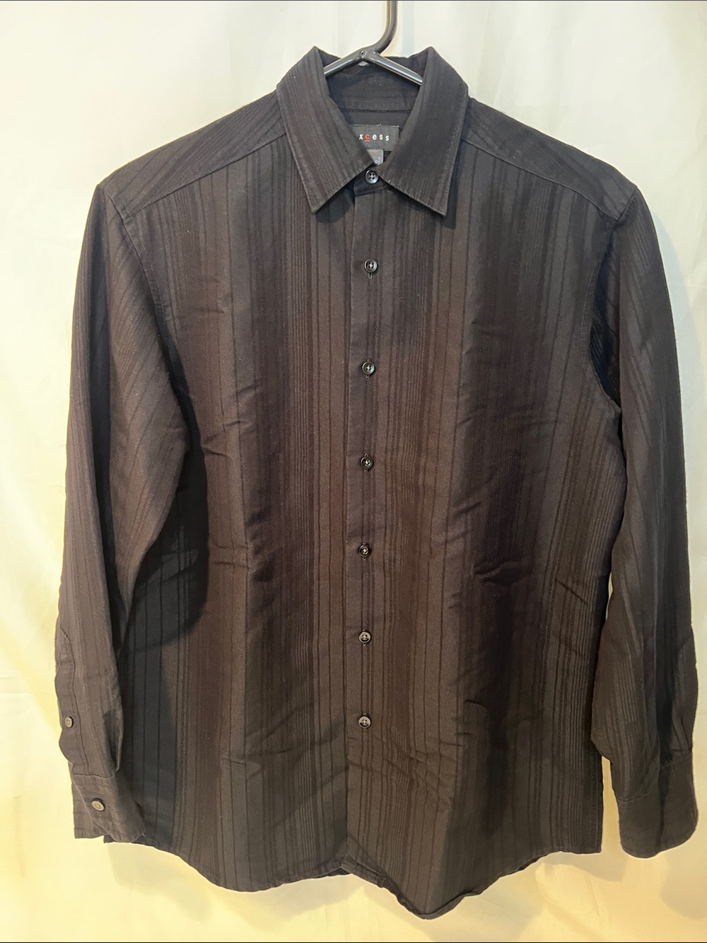 Axcess Black Vertical-Striped Dress Shirt